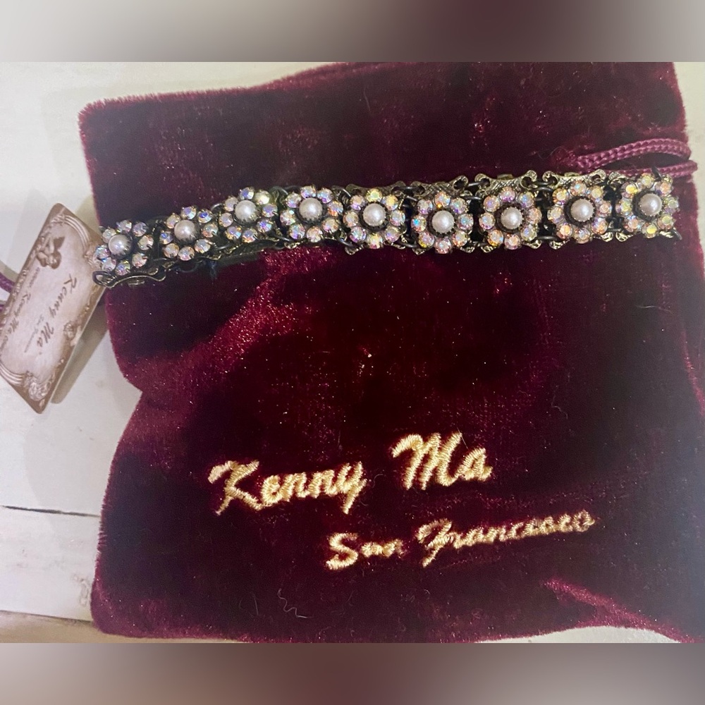 Kenny Ma Iridescent Crystal and Pearl Flower Bracelet